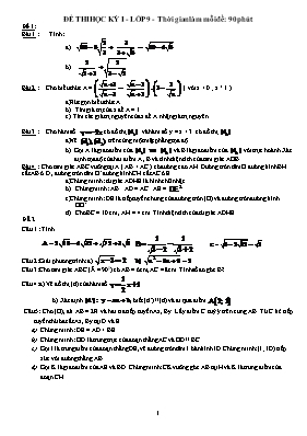 Đề thi học kỳ I - Lớp 9 Môn Toán (Đề 3)
